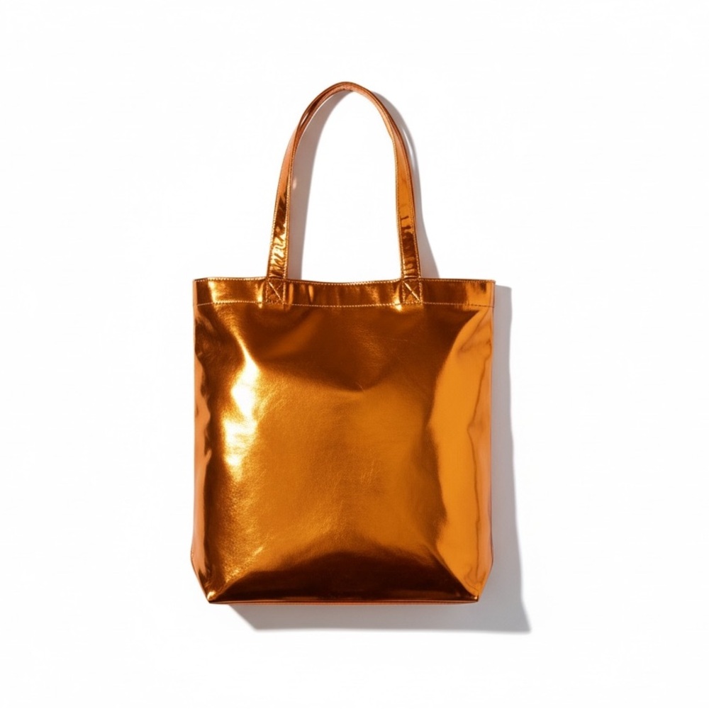 METALLIC Copper PU Leather Square Shoulder Tote Bag Streetwear Handbag NWT